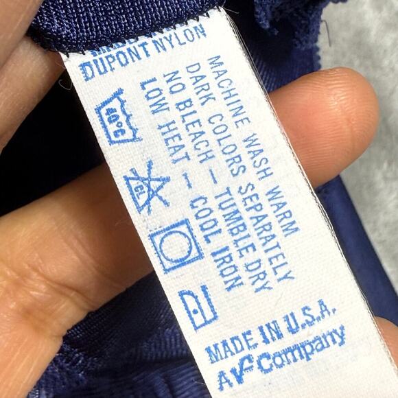 VTG Vanity Fair Full Slip Sz 36 Navy Lace Trim Nylon Light 90s Sleepwear Adjust - Picture 6 of 11